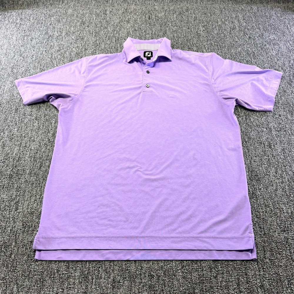 Footjoy Polo Shirt Men Large Purple Logo Short Sleeve Collared High Low Hem Golf